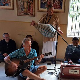 Glenn Harrold playing with the Hare Krishna guys at The Malaga Temple in Spain